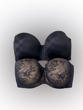 Cacique & Curvy Couture Strapless Bra Bundle 44H Black Lace Smooth No Straps